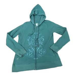 Kiara Breathe Cotton Full Zip Turquoise Waffle Weave Yoga Hoodie Jacket